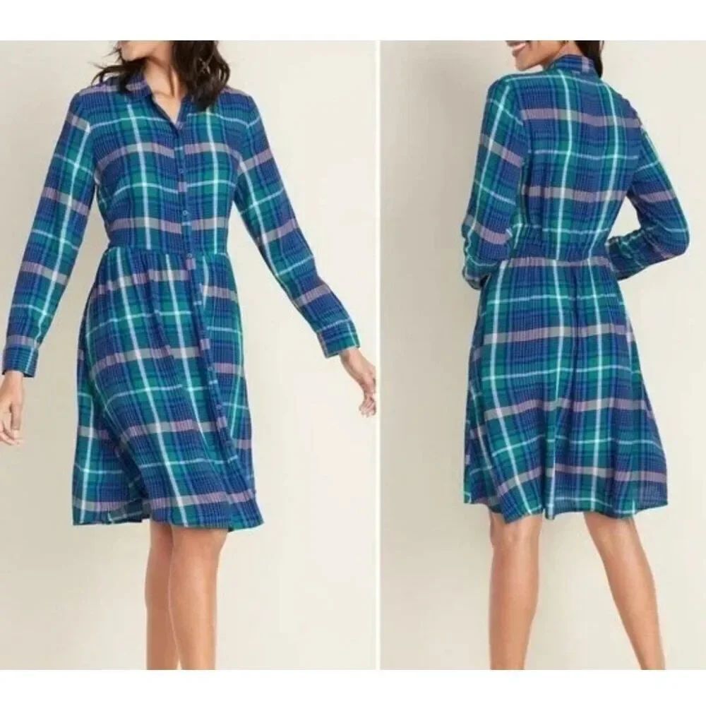 Old navy plaid shirt dress size large
